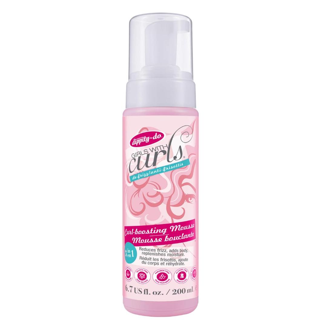 Dippity Do Girls With Curls Curl Enhancing Mousse, Light, 3-in-1 Defining Foaming Mousse for Curly Wavy Hair, Hibiscus, Olive Oil, Anti Frizz Bouncy Curls For Women, Air Dry, Alcohol Free, 6.7 Fl Oz