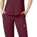 Scrubs Set for Women Medical Uniform Nurse Suit, Anti-Wrinkle Scrub Top Jogger Pant&11 Pockets,4 Way Stretch Workwear (Small, Burgundy)