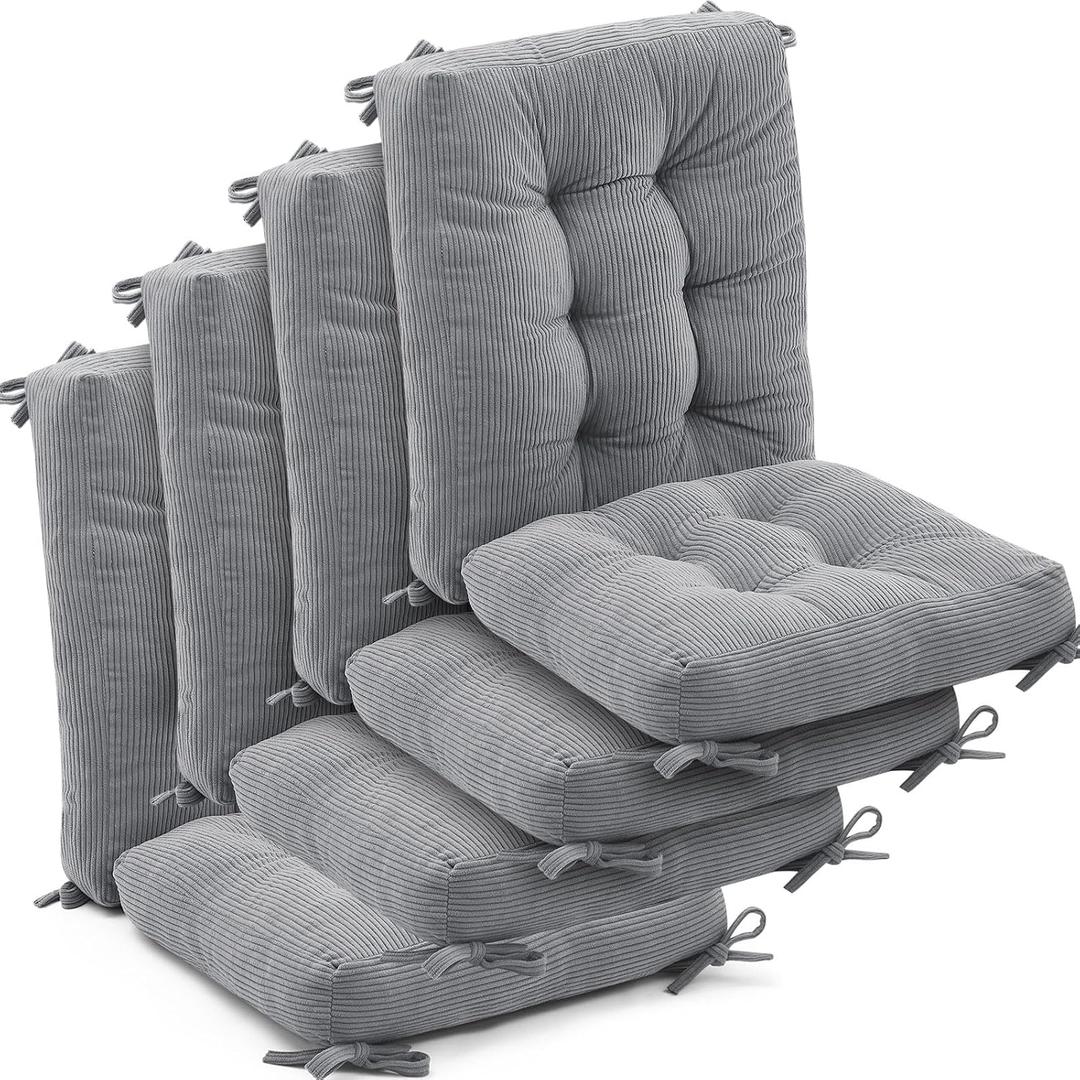 Juexica 4 Set Outdoor Patio Chair Cushions Corduroy Seat High Back Tufted Pillow Replacement Rocking Patio Chair Pads for Outdoor Indoor Home Office (Gray)
