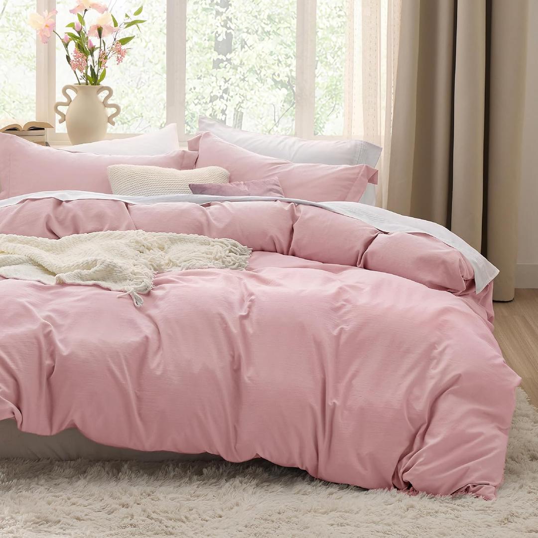 Bedsure Pink Duvet Cover King Size - 3 Pieces Prewashed Cotton-Like Polyester Extra Soft Bedding Set, Includes 1 Duvet Cover 104x90 Inches with Zipper Closure & 2 Pillow Shams, Comforter Not Included