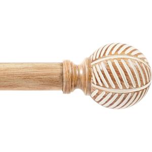 Zeerobee Wood Curtain Rods for Windows 48 to 84, 1 Inch Heavy Duty Drapery Rods with Imitation Wood Grain Leaf Pattern Finials, Indoor/Outdoor Modern Curtain Pole, 32"-86", Brown
