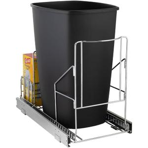 HOLDN STORAGE Pull Out Trash Can Under Cabinet - Trash Can Not Included - Dedicated Space for Disposable Trash Bags, Requires a 11 Cabinet Opening, Adjustable, Heavy Duty, Anti Rust Chrome Finish HOLDN STORAGE Pull Out Trash Can Under Cabinet - Trash Can Not Included - Dedicated Space for Disposable Trash Bags, Requires a 11 Cabinet Opening, Adjustable, Heavy Duty, Anti Rust Chrome Finish