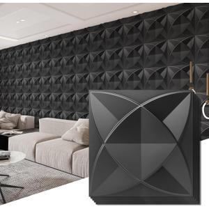 Art3d Decorative Textured PVC 3D Wall Panels for Interior Wall Decor in Living Room, Bedroom in Black, Pack of 33 Tiles, 32 Sq.Ft