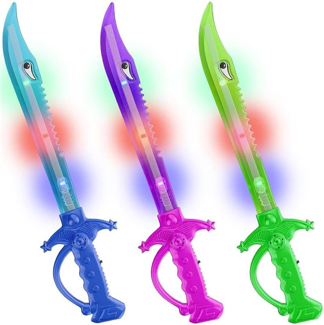 ArtCreativity Light Up Shark Swords for Kids, Halloween Costume Accessories, Halloween Light Up Toys, Set of 3, 15 Inch Toy Sword with Flashing LED Lights, Great Toy Sword for Kids