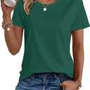 Women's Cotton Crewneck T-Shirts Short Sleeve Basic Solid Color Tee Classic-Fit Shirt Breathable Comfy Summer Top Size 2 XL