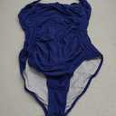 Eomenie Women One Piece Tummy Control Swimsuit Halter Scallop Trim Bathing Suits 1 Piece Vintage Ruched Slimming Swimwear Blue L