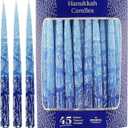 The Dreidel Company Hanukkah Candles Dripless Multi Blue Hued Frosted Deluxe Tapered Candles 1-Hour Burn Time Odorless 45 Candles for All Eight Nights of Hanukkah