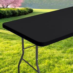 Rectangle Table Cloth, Waterproof Elastic Fitted Tablecloth for 5 Foot Folding Tables, Washable Polyester Tablecloths for Picnic, Camping, Outdoor (Black, 30"x60")