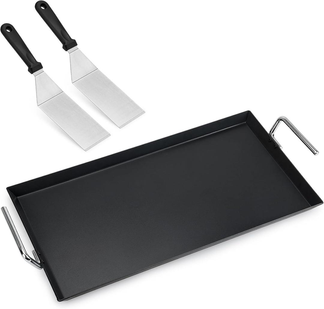 Stanbroil Double Burner Griddle Pan with 2 Spatulas, 20"x11" Nonstick Coating Stovetop Griddle for Gas Cooktops and Outdoor Gas/Charcoal Grill, Black
