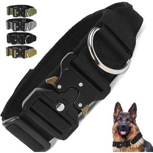 Tactical Dog Collar with Handle - Heavy Duty Military Thick Dog Collar for Large Dogs with Quick Release Metal Buckle, Adjustable & Comfortable 1.8" Wide Dog Collar (Black, XL (19-23"))