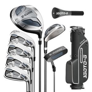 1GoTo-G 9 Pieces Golf Clubs Set for Men & Women - Complete Golf Clubs Full Set Includes Stand Bag with Rain Hood, 1# Drive, 5# Hybrid, 5# 7# 9# PW# Irons and Putter, Gray - Men’s, Right