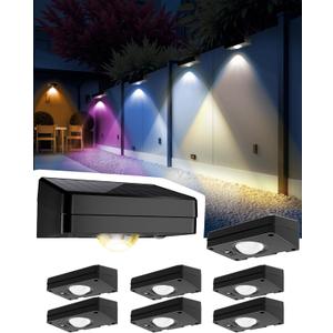Solar Fence Lights Outdoor Waterproof 8 Pack,Solar Deck Lights with Warm & Cool White + RGB Modes (Fixed/Jump/Breath),10 Colors LED Step Lights,Dusk to Dawn Wall Lights for Patio,Yard,Stairs,Pathway