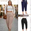 Ficerd 3 Pack Women's Plus Size Capri Sweatpants Cotton Drawstring Joggers Cropped Athletic Lounge Pants with Pockets (XXXL)