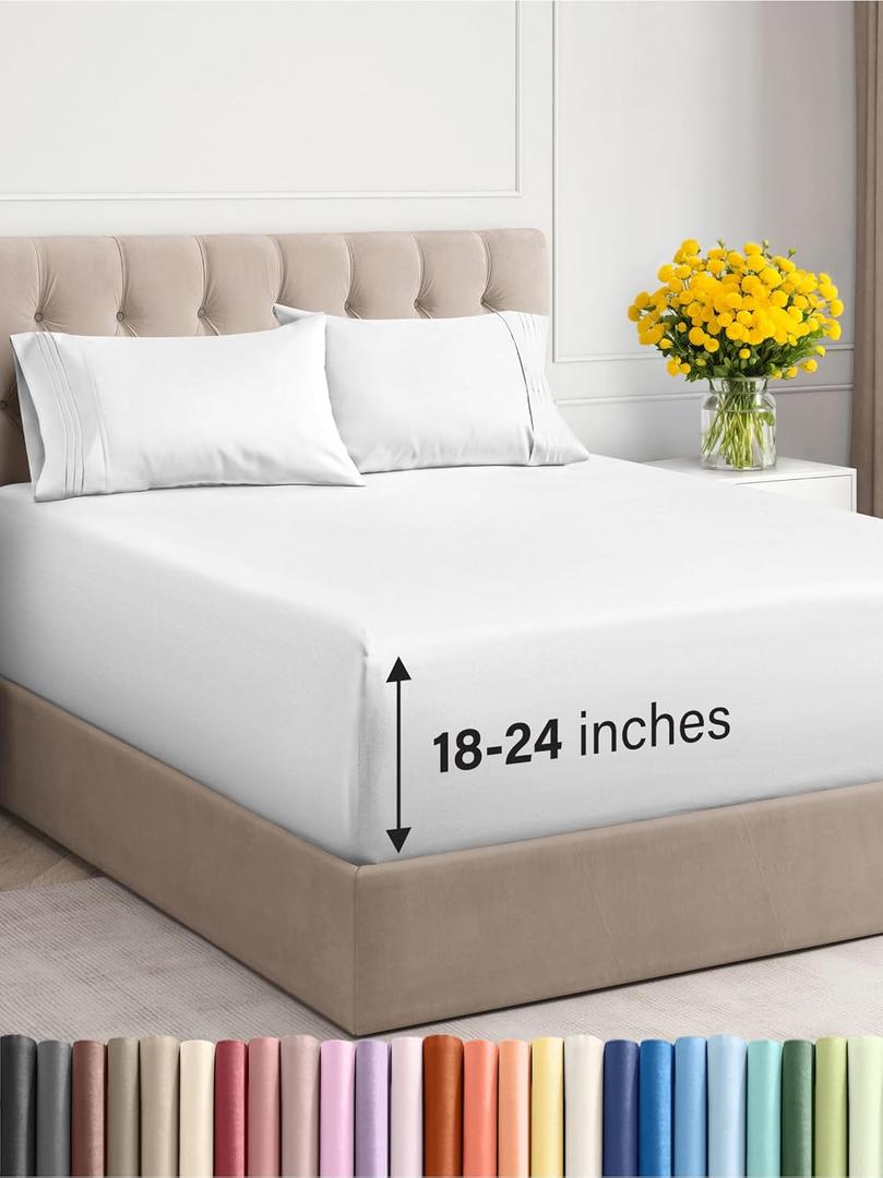 Extra Deep Pocket King Sheets - 4 Piece Breathable & Cooling Bed Sheets - Hotel Luxury Bed Sheet Set - Soft, Wrinkle Free & Comfy - Easily Fits Extra Deep Mattresses - Deep Pocket White Sheets Set