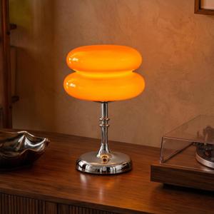 Cordless Mushroom Lamp, Rechargeable Glass Table Lamp, Touch Dimming-Orange