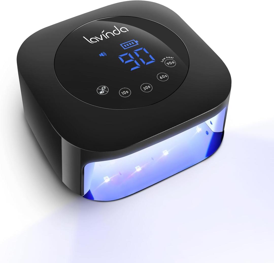 UV Light for Nails, Lavinda UV Nail Lamp 54W Rechargeable Nail Dryer Gel Polish Light with Large Touch Display, Professional Fast Curing Lamp with 4 Timer Setting Auto Sensor for Salon & Home (Black)