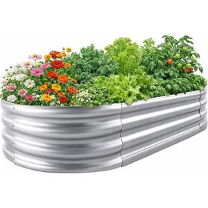 Galvanized Raised Garden Bed for Outdoor: 4X2X1ft Durable Metal Vegetable Plant Container Kit - Oval Planter Box for Gardening Flower Trough
