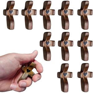KyooteLfv Wooden Cross Fidget - Cross My Heart, Walnut Pocket Crosses for Anxiety Relief & Prayer, Encouragement Christian Gift for Adults/Kids (10 PCS)