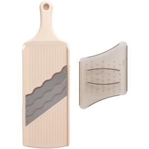 Arnest Japanese Cabbage Slicer Mandoline, 3-Blade Triple Wave Ultra-Thin Shredder for Tonkatsu-Style Slaw, Stainless Steel Wave Blades, Safety Holder, Easy-Rinse Clean, Compact Beige, Made in Japan