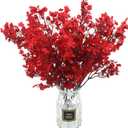 Hananona 10 Pcs Babys Breath Artificial Flowers Real Touch Fake Red Flowers Silk Plants for Christmas Home Decor Indoor Floral Arrangement Table Centerpieces Halloween Decor (Red, 10)
