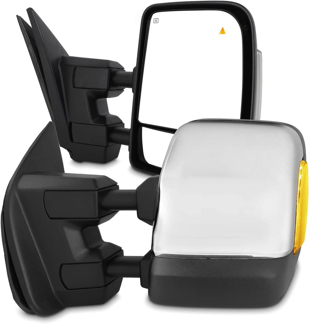 AKKON - Fits 2017-2021 Titan Power Heated Manual Folding Extendable Towing Mirror Chrome w/LED Turn Signal +Blind Spot