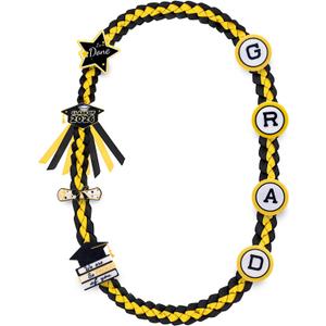 Graduation Leis Class of 2026 Decorations, Handmade Double Braided Graduation Ribbon Leis with Glitter Pins for Him Her High School College Congrats Party Supplies (Black & Gold)