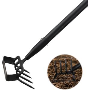 2-in-1 Garden Hoe Tool, Adjustable Length from 37 to 48inch, Ergonomic Design for Weeding and Raking, Durable and Rust-Proof Blade, Save Time and Effort