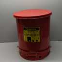 Justrite 14 Gallon Galvanized Steel Oily Waste Can, 20" x 16" Metal Oil Rag Safety Can with Foot Operated Self-Closing Lid for Oil Rag Disposal, Made in The USA, Red, 09500