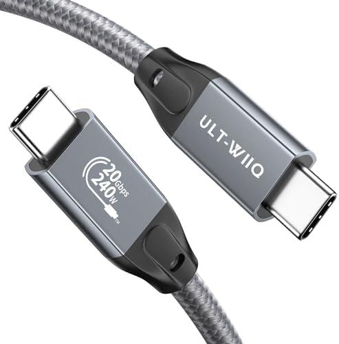 ULT-WIIQ 1FT Nylon Braided USB C to USB C 3.2 Gen2x2 Video Cable for Monitor, 4K@144Hz 60Hz Display Cable, 20Gbps Data Transfer, 240W PD 3.1 High Speed Fast Charging
