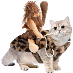 DELIFUR Dog Halloween Costume Funny Dog Cowboy Riding Costume Pet Costume Cat Suit Cowboy Rider Style for Small Medium Large Dogs (Primitive Man, X-Small)