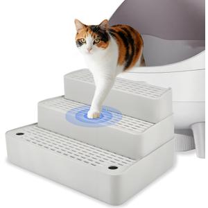 SpaceTime Adjustable Cat Ramp Cat Steps for Litter Box,Detachable Elevated Litter Mat Trapping Litter Box Mat with Filter Function for Floor,Non-Slip Catcher Stair for Small & Elderly Cats (Grey)