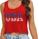 Aluvee USA 4th of July Tank Tops Women Red White and Blue Shirts Tank Tops American Patriotic Flag Crop Sleeveless Tee (L)