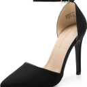 DREAM PAIRS Women's Oppointed-Lacey Pointed Toe Ankle Strap High Heel Stiletto Pumps Wedding Dress Shoes, Size 7.5, Black/ Suede