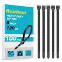 Zip Ties 8 inch Heavy Duty Zip Ties with 120 Pounds Tensile Strength, Black Cable Ties for Multi-Purpose Use, Self-Locking UV Resistant Nylon, 100 Pcs