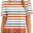 LOLONG Womens Short Sleeve Printed Tops Summer 2026 Crew Neck Color Block Casual Blouses (XXL)