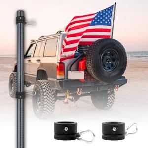 HIBLE 6 Foot Carbon Fiber Flag Pole for Truck, Jeep, Pickup, RV, Vehicle, 1.25 Inch High Speed Flag Pole with Tangle Free Spinners (2 Sections, Fit 1.3-1.5 Inch Hitch Mount) (Metallic Glitter)