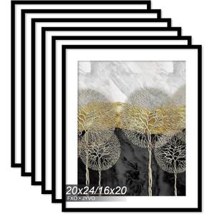 Fxojyvo 20x24 Picture Frame Set of 6, Display Poster 16x20 with Mat or 20 x 24 Without Mat, Light Weight and High Transparent 20 by 24 Frame for Wall - 6 Pack/Black/20 x24