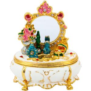 QIFU Furniture Dressing Table Hand Painted Enamel Jeweled Trinket Box Hinged, Unique Gift for Family (#2)
