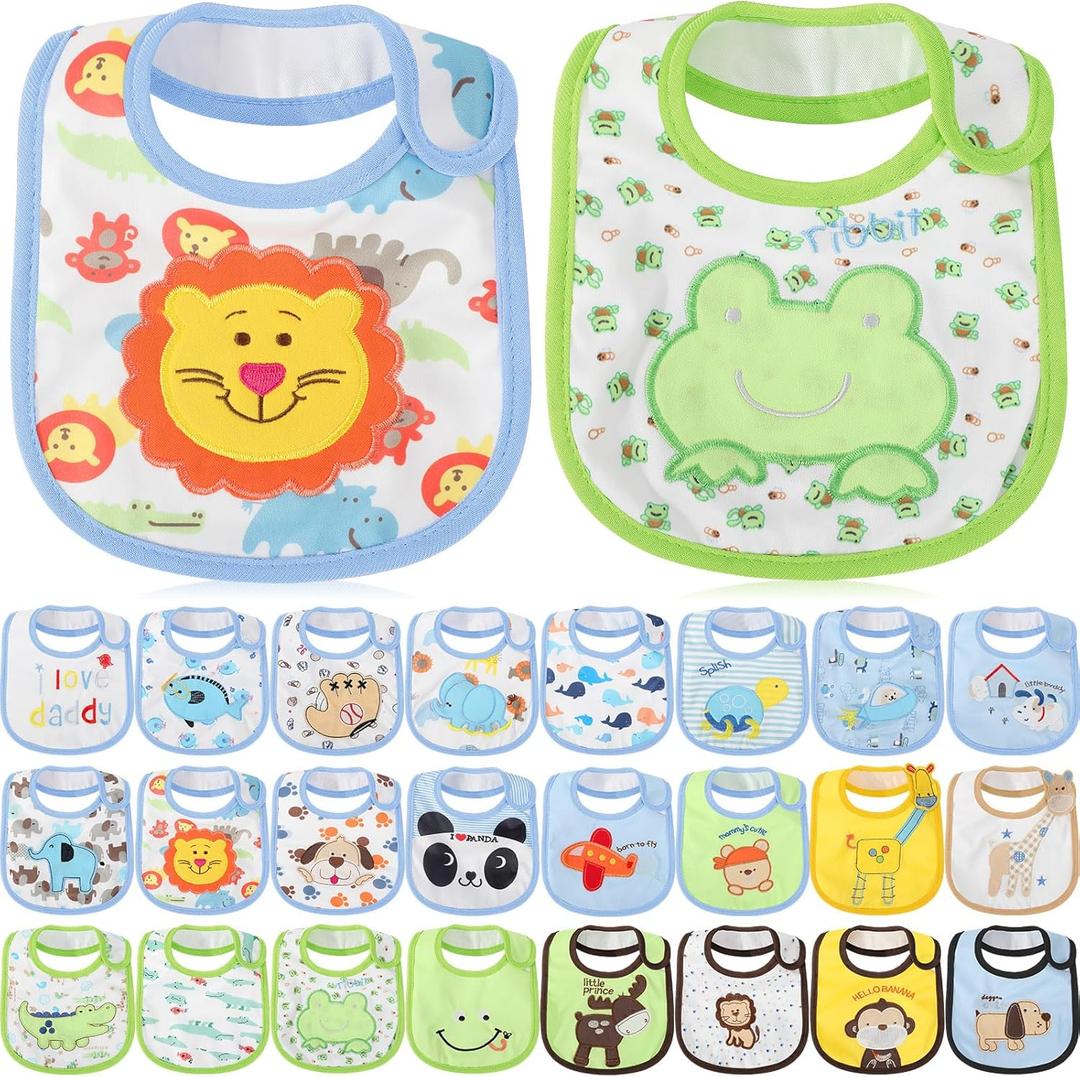HooLing 24 Pcs boys Toddler Bibs Waterproof Baby Cotton Soft Drool Bibs Feeding Kindergarten Welfare Home Newborn Party