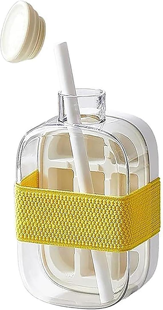 Ice Cube Water Bottle, 2-in-1 Leak-Proof Touch-Free Ice Maker with Lid, Easy Press to Release Ice Cube Tray for Freezer (500ML, White)