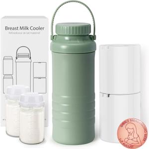 Portable Breast Milk Cooler Bottle - Mothers Day Gift 22oz Capacity Breastmilk Chiller for Travel, 360 Cooling Keeps Milk Fresh for 24 Hours, Breastfeeding Essentials with 2pcs Bottle for Storage (Green-1P)