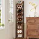 Vertical Shoe Rack, 9 Tier Narrow Shoe Shelves, Wooden Shoe Shelf, Shoe Tower for Closet, Entryway, Freestanding Dual Mode Adjustable Shoes Organizer Behind Doors, Rustic Brown, SR28901B
