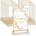 EHWINE 12 Pack Acrylic Sign Holder 8.5 x 11, Double Sided Gold Picture Frame Stand up Table Top Sign Holders, Clear Display Stand Menu Flyer Holder for Wedding Party (Provide Non-slip Mats)