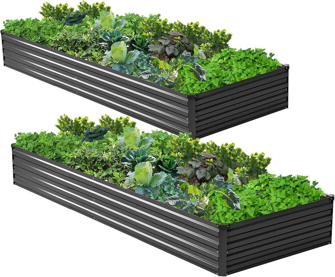 2PCS 8x4x1ft Galvanized Raised Garden Bed Kit,Metal Planter Box for Vegetables,Flowers,Herbs Durable Rust-Resistant Patio Gardening Beds,Black
