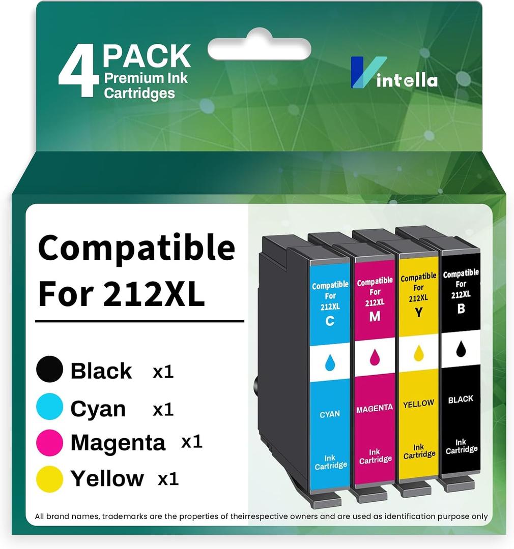 Remanufactured Ink Cartridge Replacement for Epson 212 212XL T212 T212XL Ink Cartridges Combo Pack for Workforce WF-2830 WF-2850 Printer (Packaging May Vary)