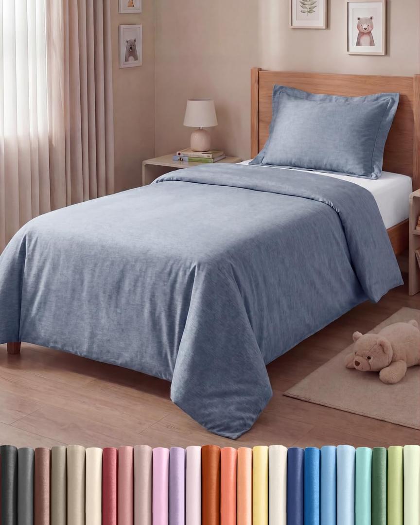 Duvet Cover Twin/Twin XL Size Set - Extra Soft Twin/Twin XL Duvet Cover 68" x 90" with 1 Pillow Sham - Hotel Luxury, Easy Care, Fade Free w/ Zipper Closures & Ties - Cozy & Breathable (Heathered Blue)