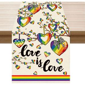 2 x XCHI Rainbow Love Heart Love is Love LGBTQ Table Runner Pride Day Inclusion Lesbian Gay Bisexual Transgender Queer Homosexual Equality Decorations for Home Kitchen Party 13x72 Inch