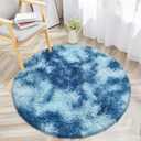 Round Rug 3 ft Blue Circle Area Rug,Tie Dyed Soft Shaggy Circle Rug Fluffy Plush Round Carpet for Kids Girls Boys Room Baby Nursery Living Room Playroom Home Decor (2'11" (Round))