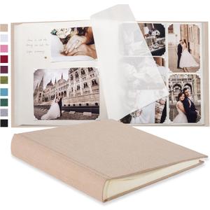 Large DIY Scrapbook Photo Album 100 pages with Writing Space for 3x5 4x6 5x7 6x8 8x10 Pictures for Baby Wedding Family Children Anniversary Photo Album (Beige)