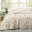 Bedsure Boho Comforter Set Queen - Beige Tufted Queen Size Comforter, 3 Pieces Farmhouse Shabby Chic Embroidery Bed Set, Soft Fluffy Geometric Pattern Bedding for All Seasons (04 - Beige - Diamond Like)